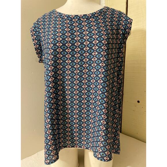 Pleione Women's Size Medium Blouses Cap Sleeve Geometric Preppy Boho - Picture 1 of 6